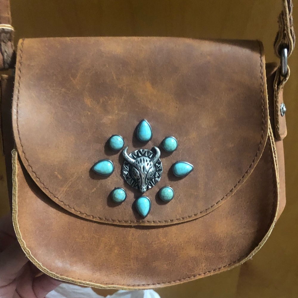 Small, Chestnut crossbody, western decoration